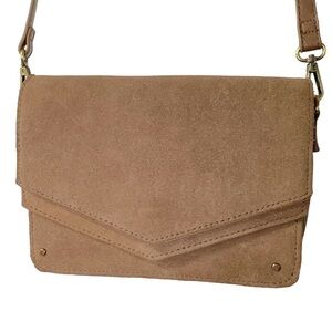 Miztique Purse Tan Beige Faux Suede Over Shoulder Bag Chevron